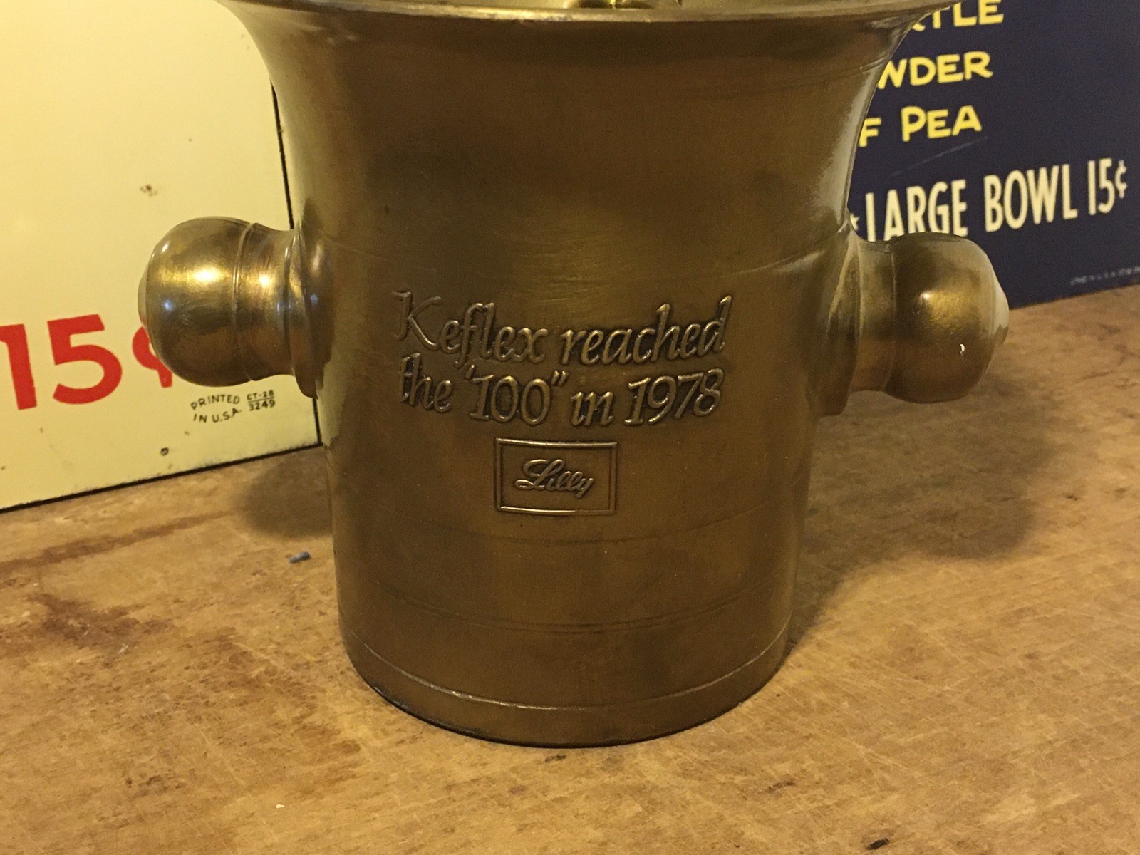 Vintage 1978 Eli Lilly Keflex “100” Brass Mortar & Pestle
