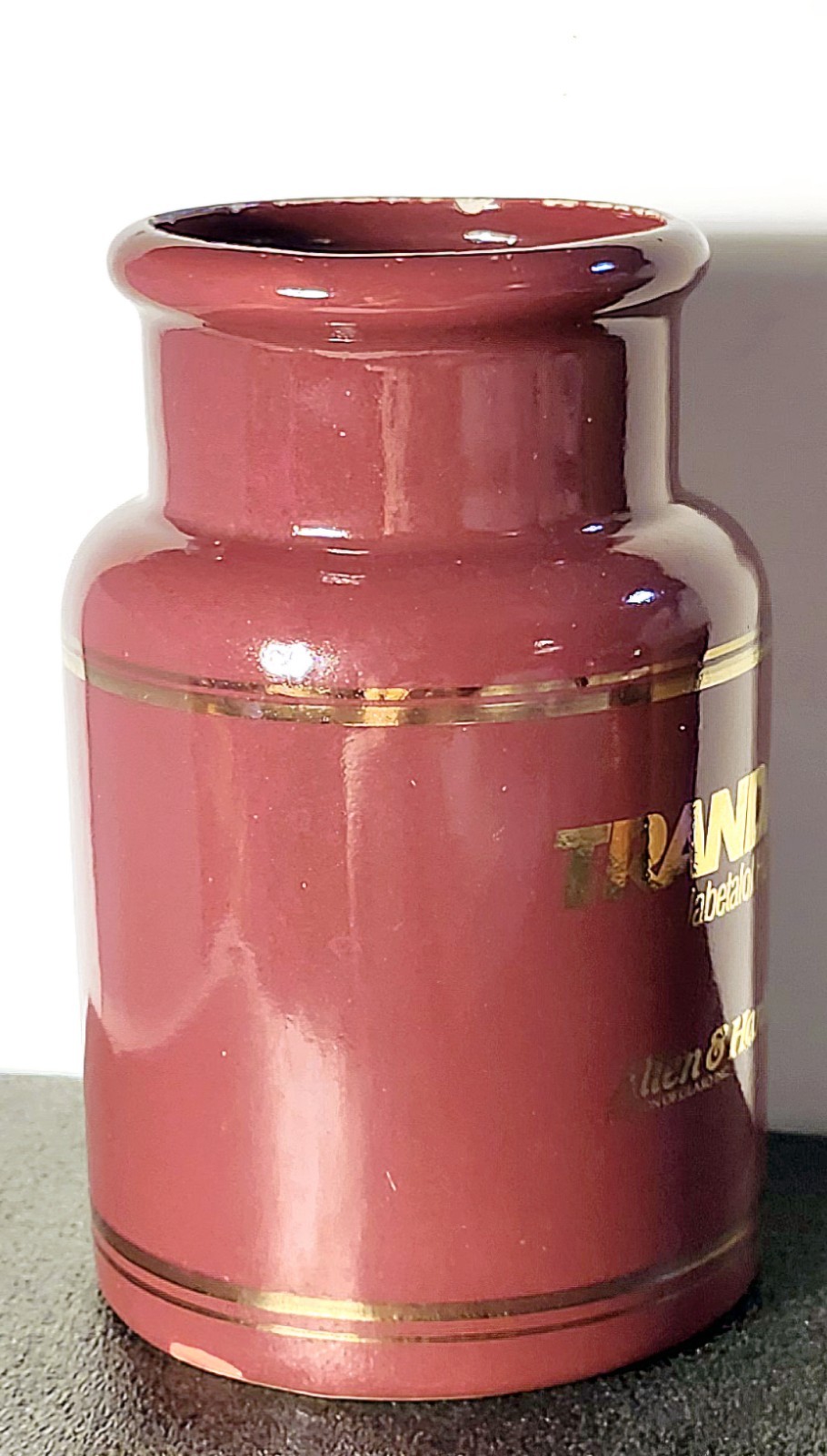 Vintage Pharmaceutical Advertisement Container “TRANDATE” – Glaxo- Burgundy Gold