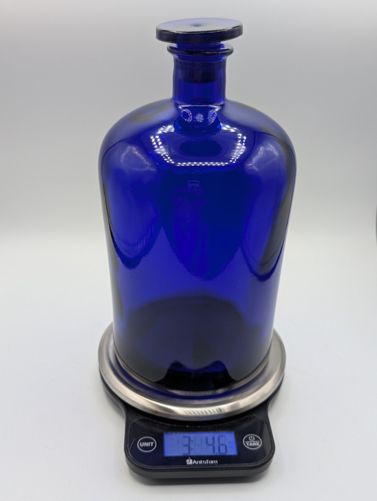 Chemist Apothecary Pharmacy Bottle Cobalt Blue 9.5” Glass Stopper Vintage
