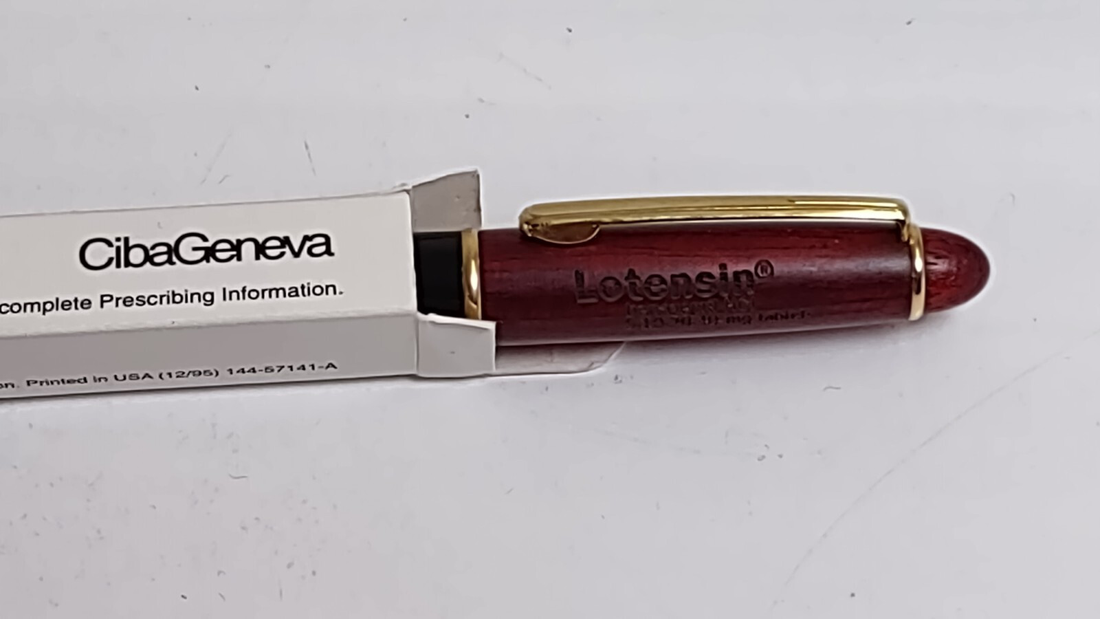 Drug Rep Pen ( Lotensin ) Stained Wood Pen w/ Engraved Lettering Box Prescribing