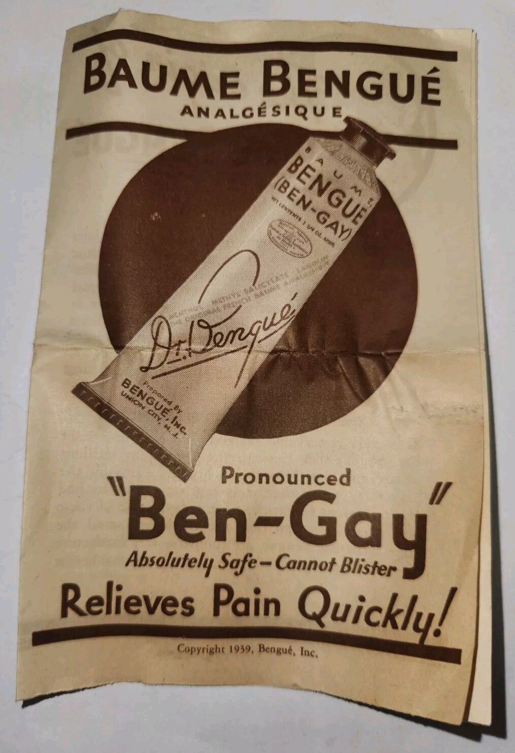 Vintage Baume Bengue “Ben-Gay” Tube in Original Box With Paperwork 1930s