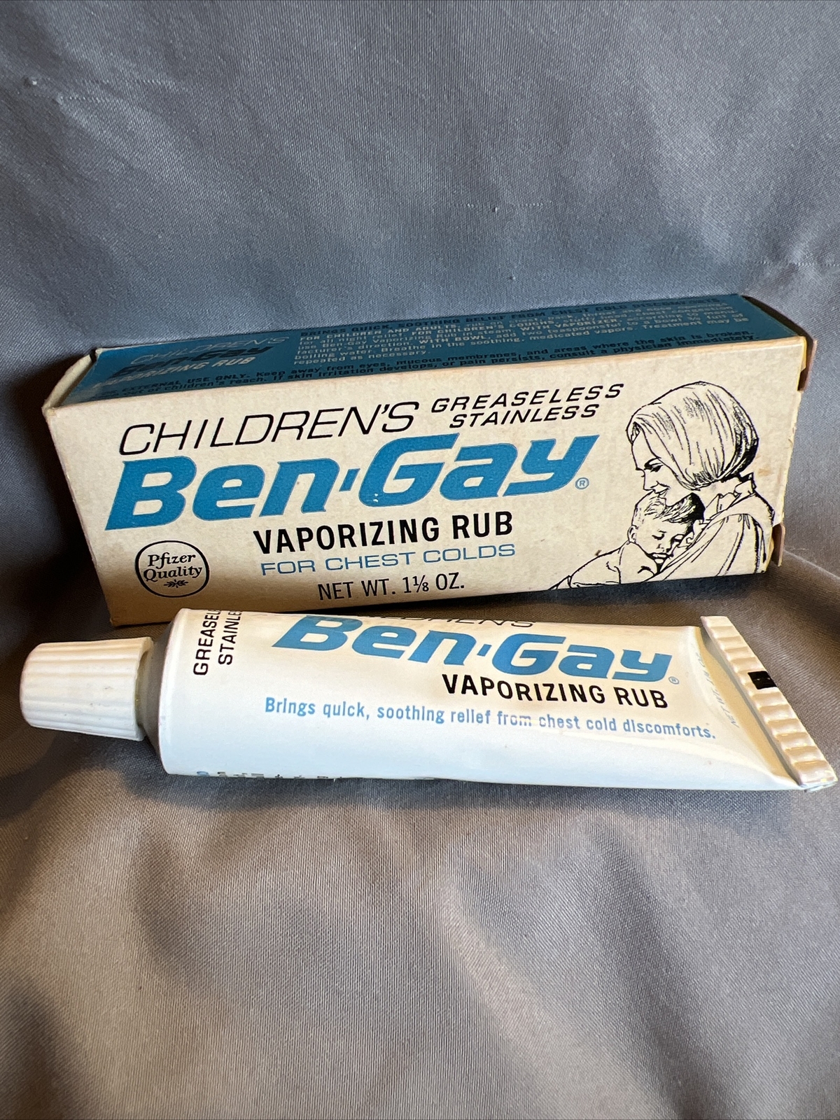 Vintage 1966 Children’s Ben Gay BEN-GAY VAPORIZING RUB in box metal tube NOS