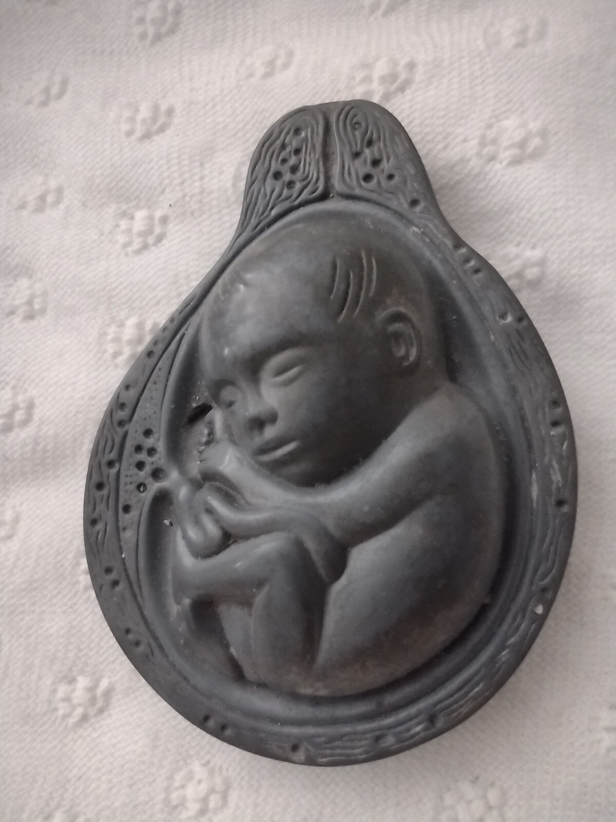 Parke-Davis TABRON 1950s Vintage Pharmaceutical Pewter Fetus Paperweight VGC 2#