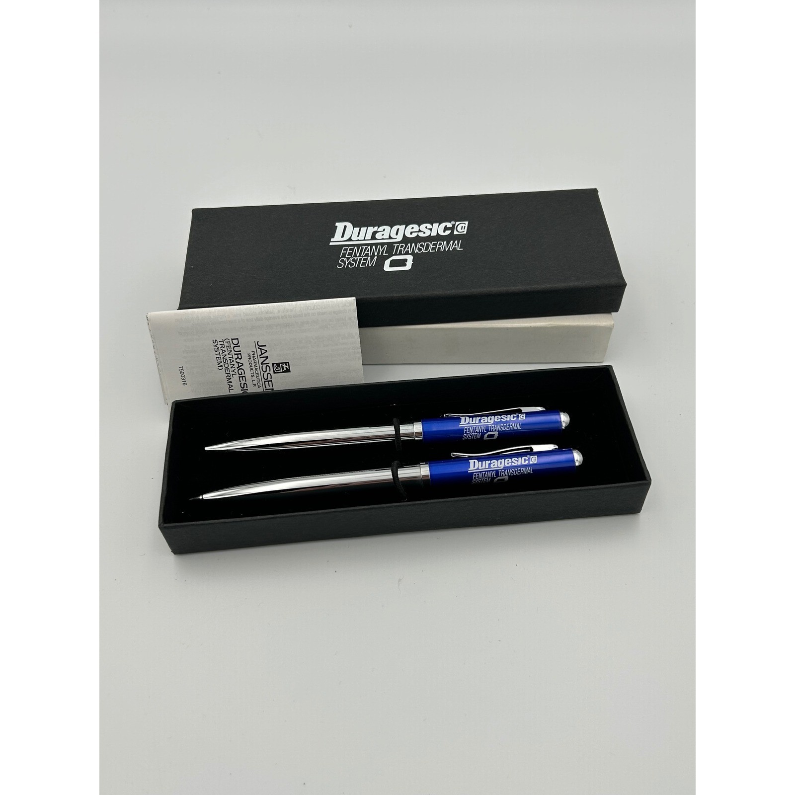 Vintage Duragesic Fentanyl Transdermal System Pharma Rep Pen & Pencil Set Boxed