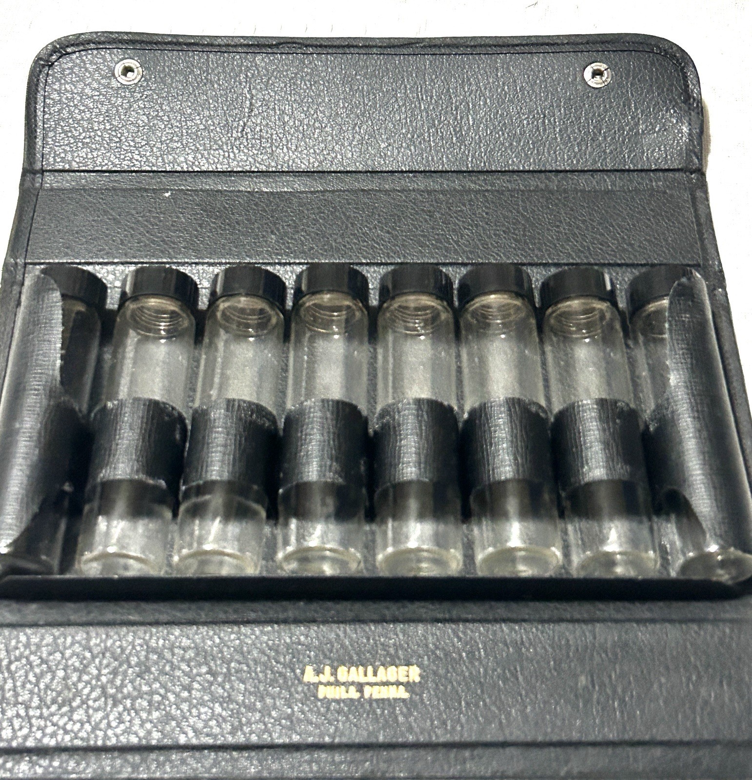 Vintage A.J. Gallaber Glass Vial Salesman Sample Kit Case Phila PA Apothecary