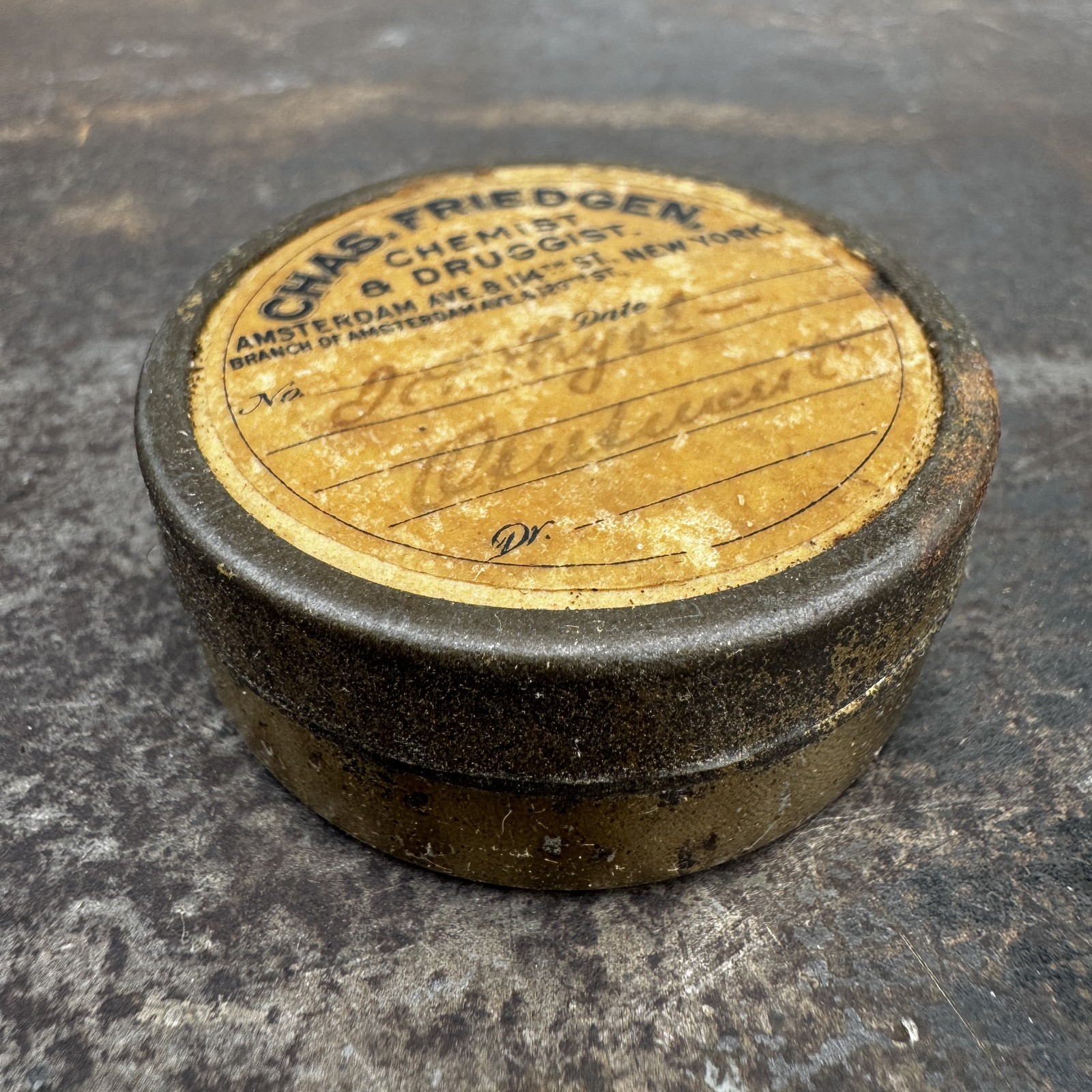 Vtg CHAS. FRIEDGEN Chemist / Druggist NEW YORK Ointment Container
