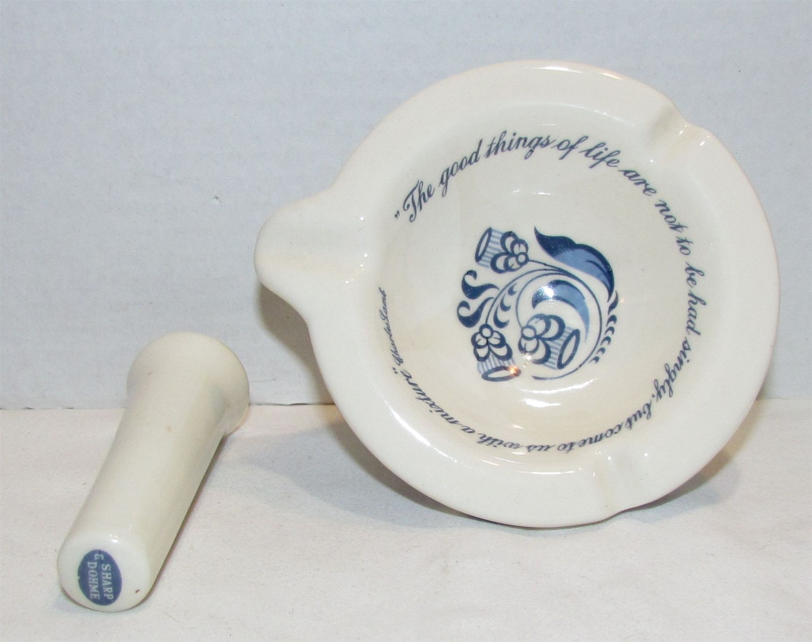 Vintage Merck Sharp Dohme Mortar & Pestle Pharmacy Ashtray w/Charles Lamb Quote