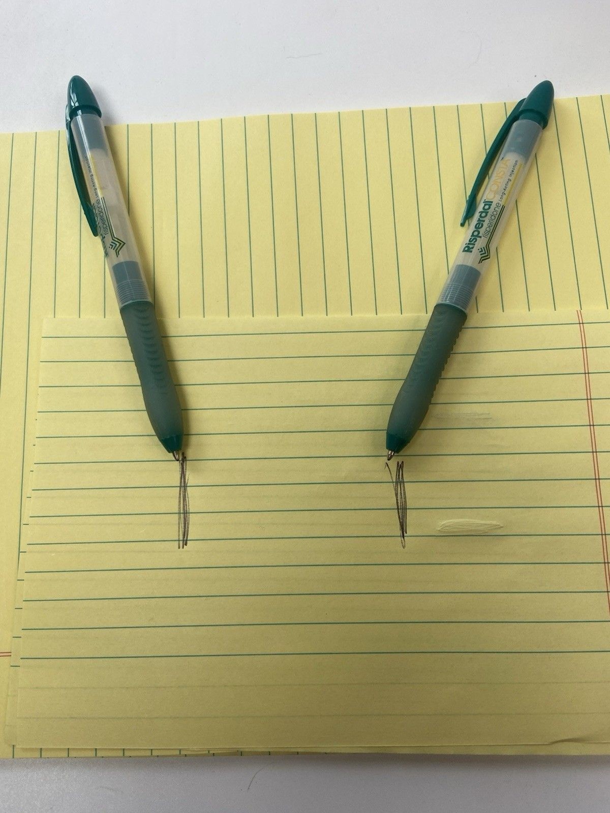 Lot of 2 Risperdal Medical Drug Rep Pharmaceutical Pens White Green And Notepad