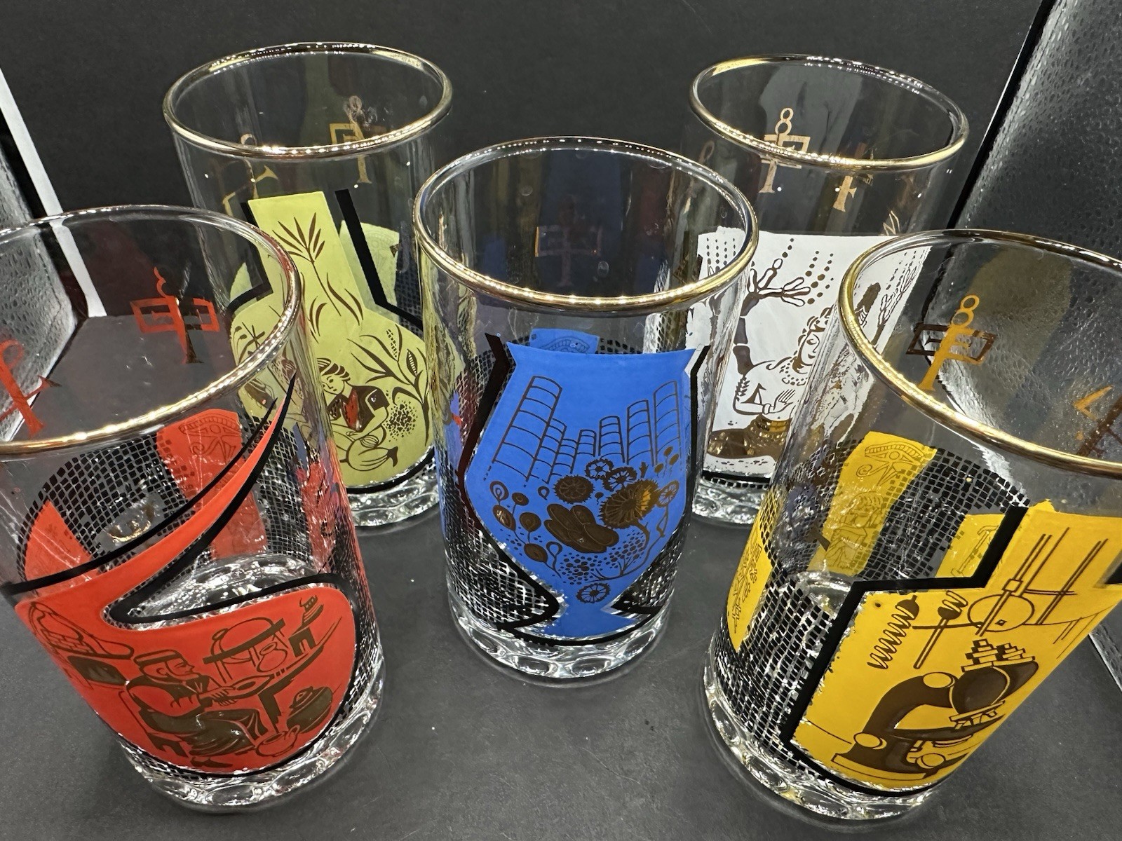 Vintage MCM Roerig Pfizer Pharmaceutical Glasses ‘s Set Of 5