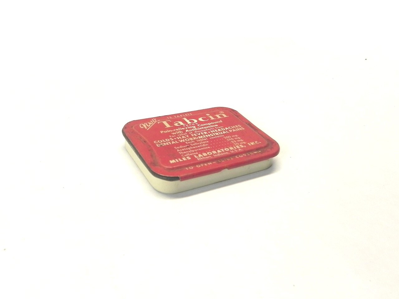 VINTAGE TABCIN BRANDED PAIN-RELIEVING MILES LABORATORIES INC. EMPTY PRE – OWNED
