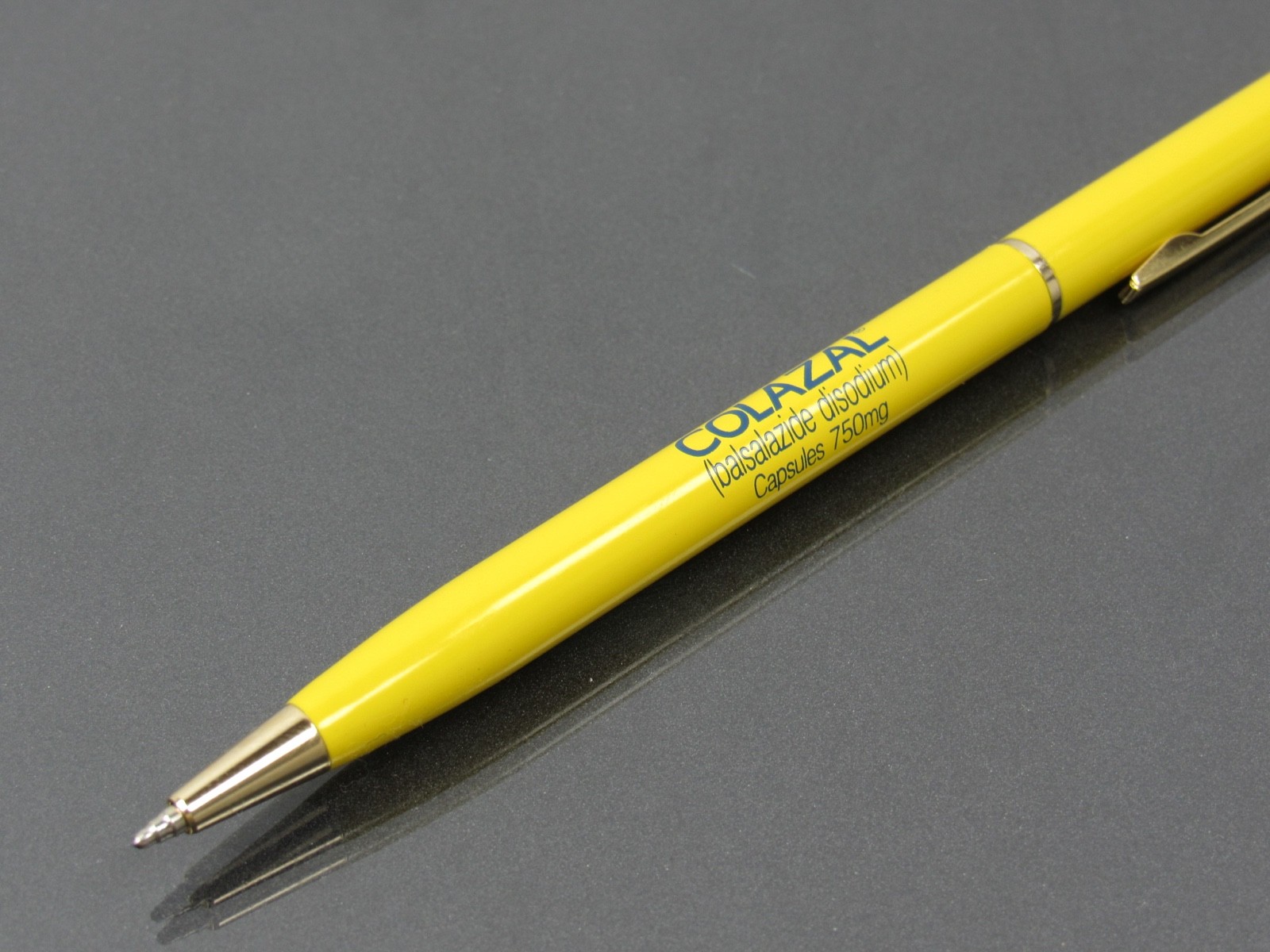 Rare Thin Yellow Colazal Metal PEN Drug Rep Pharmaceutical Promo Advertising