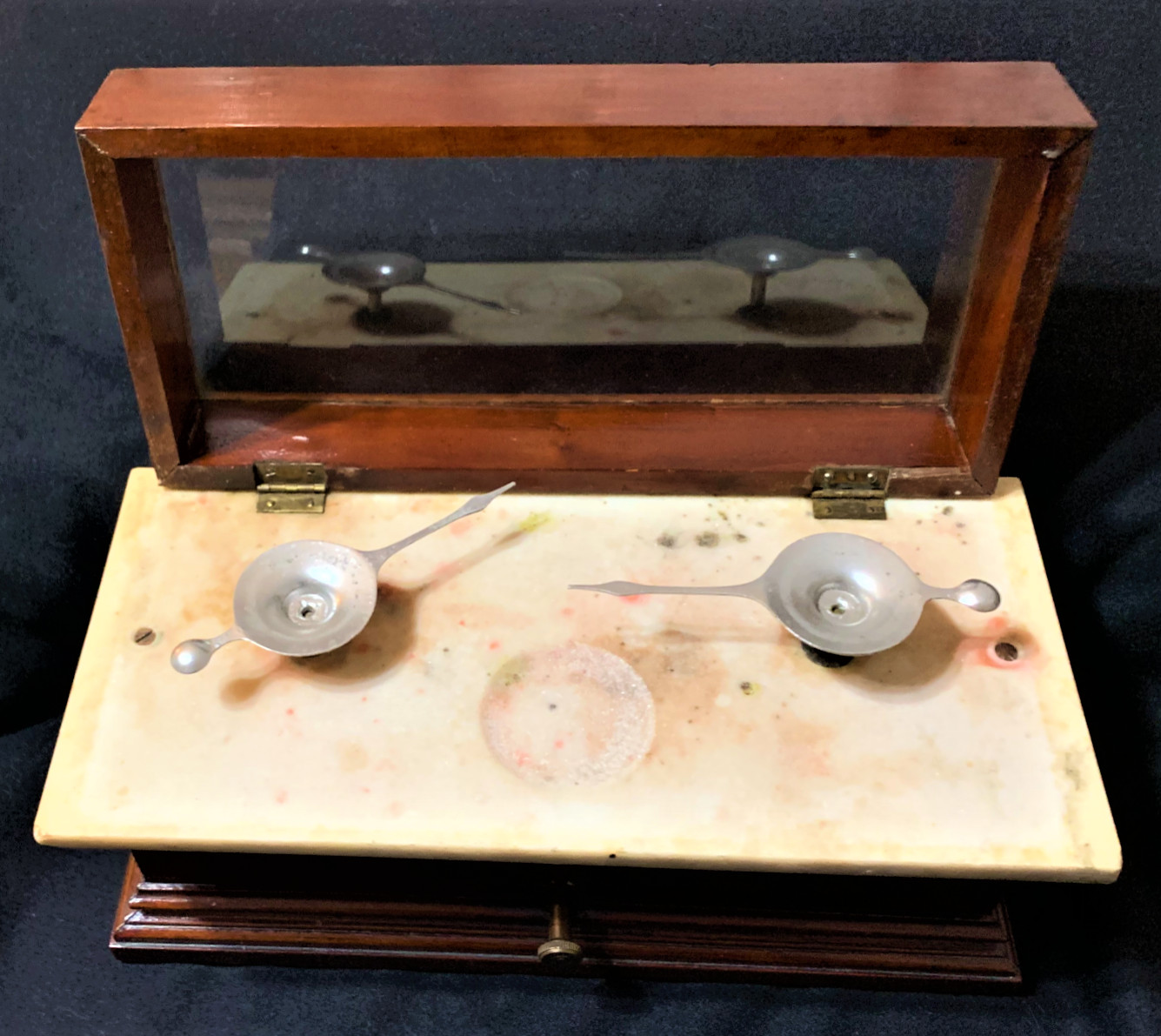 Antique Marble & Wood Apothecary Pharmacist Balance Scale Lab Country Store
