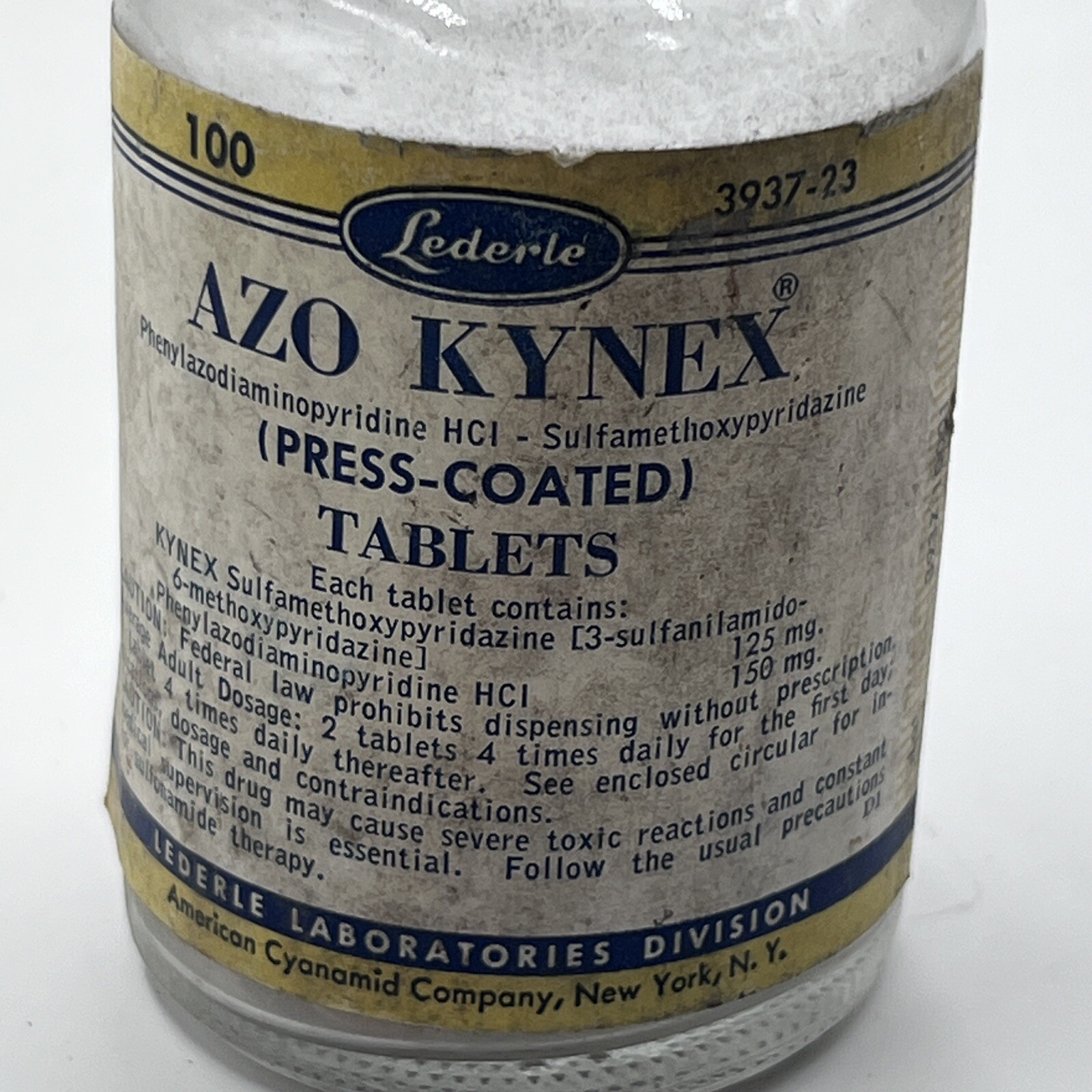 Vintage 1950’s AZO-KYNEX PYRIDIUM Tablets Medicine Bottle Collectible