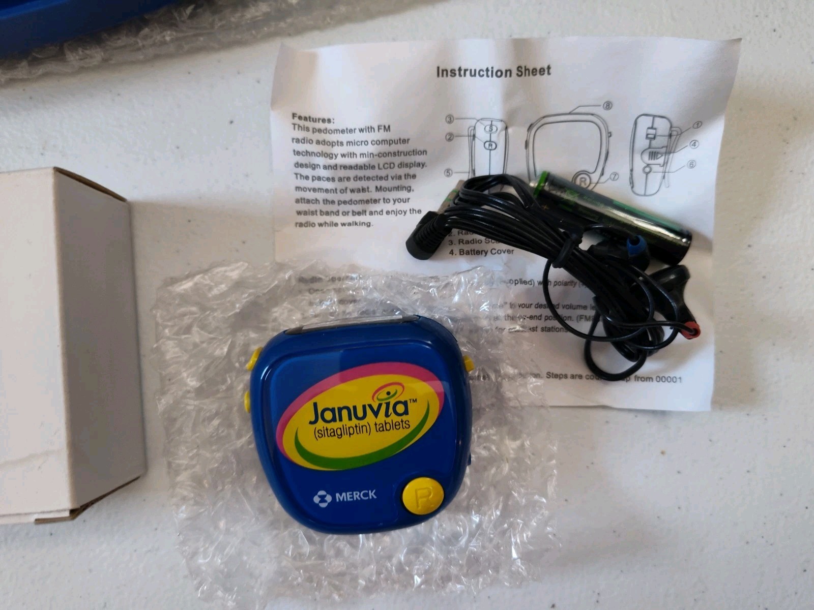 Januvia Merck Pharmaceutical Promotional Clock & Pedometer FM Radio