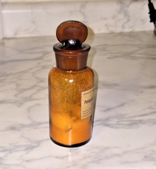 Antique Merck Potassium Bromide bottle GLASS STOPPER