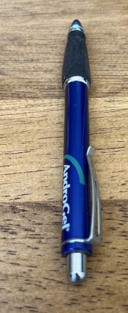 AndroGel Heavy Metal Blue Click Style “Gel” Ink Pen Doctor Office Giveaway RARE