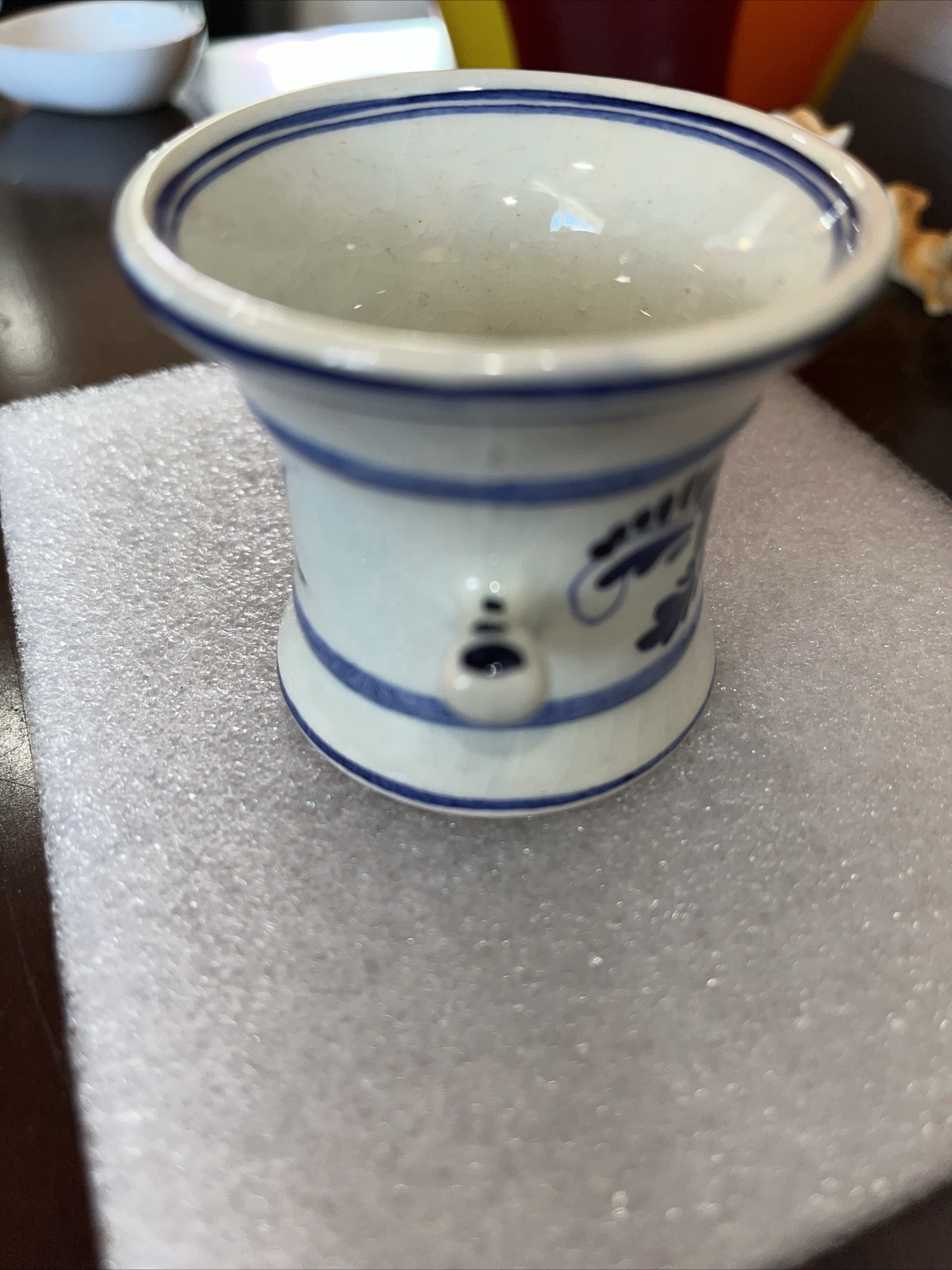 Rare Blue Delft Ceramic Toothpick Holder RX Logo Floral Signed Squibb 1959