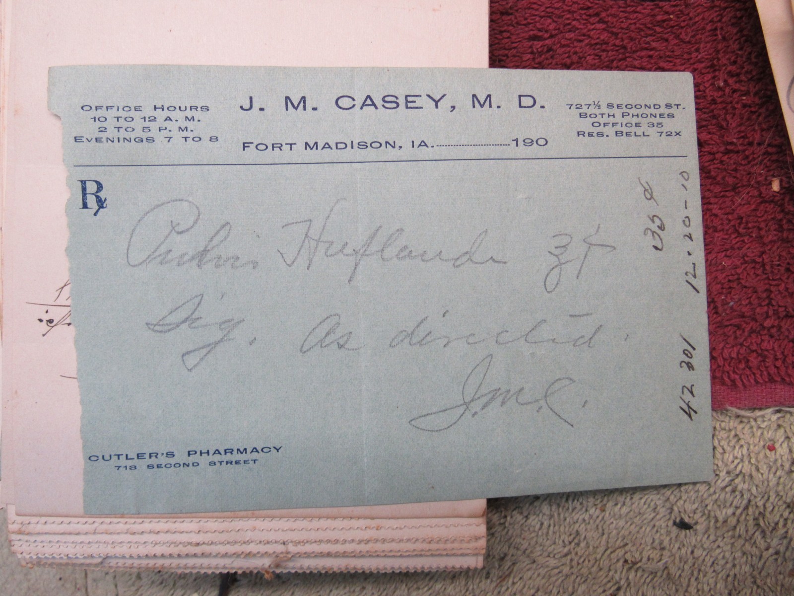 Lot Vintage Santa Fe Pharmacy RX Prescription Slips 1890’s-1910’s Ft. Madison IA