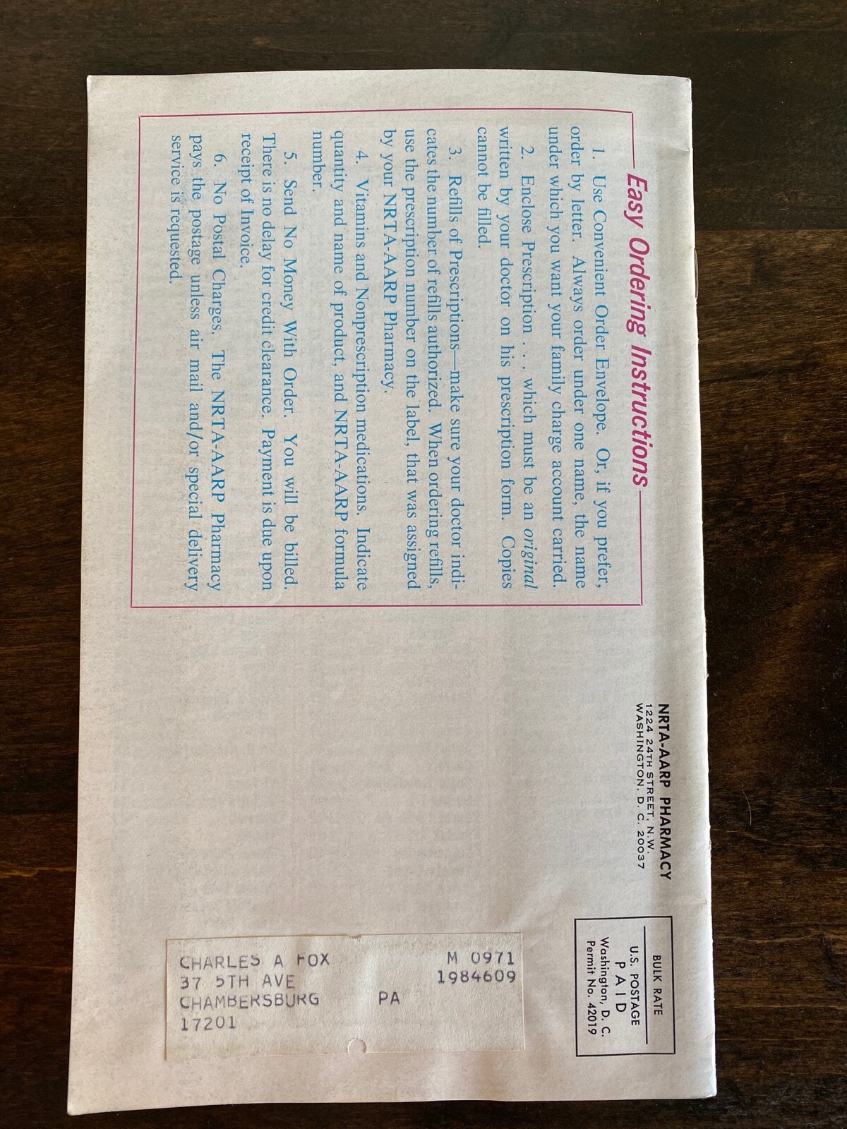 Vintage NRTA AARP Pharmacy 1971 Price List Catalog Druggist Medications