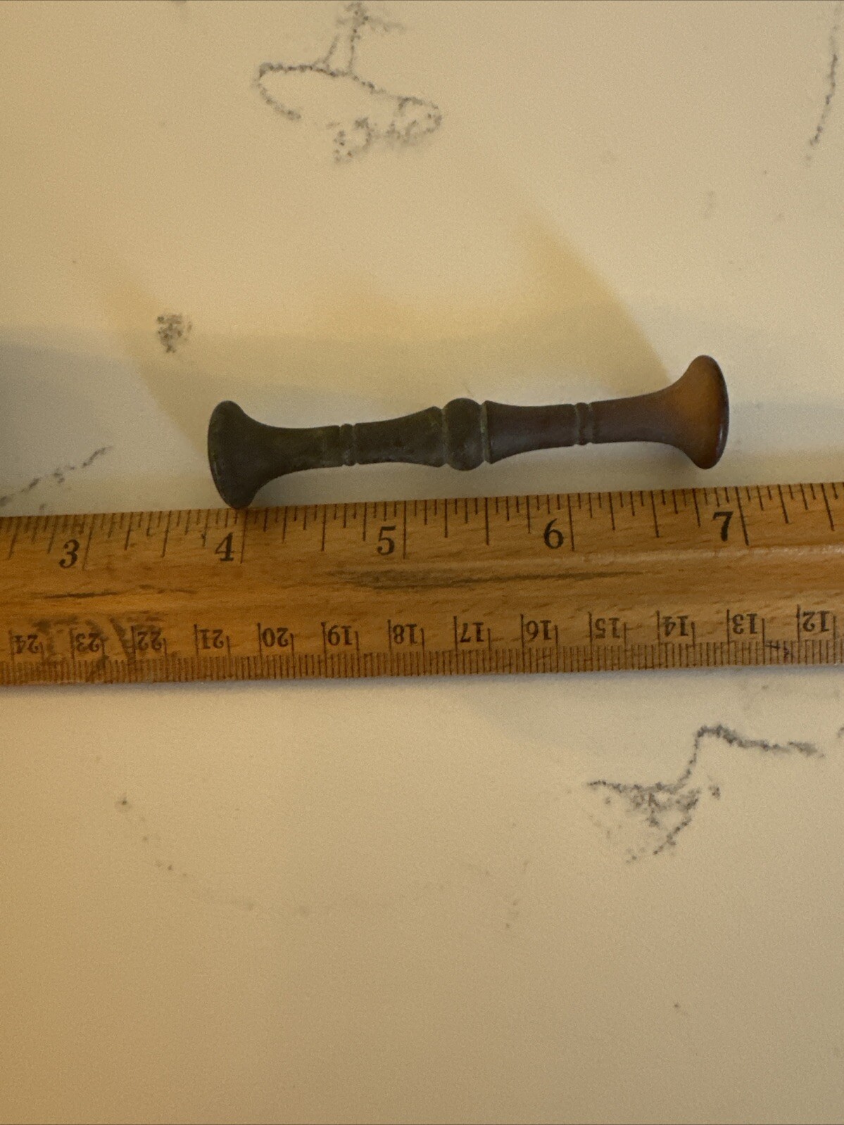 Antique Small Brass Mortar & Pestle Mortar has 2 square handles