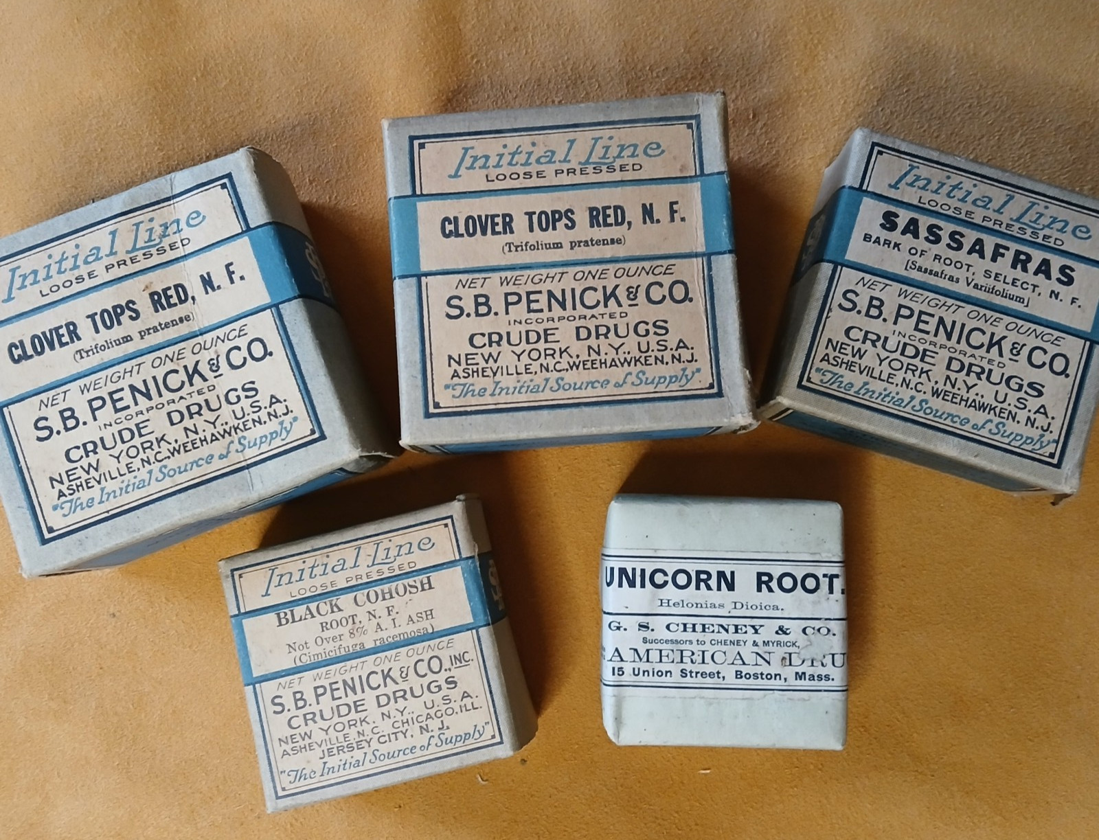 Lot 5 Vintage Apothecary Medicinal Herbs , Cheney & Co. SB Penick