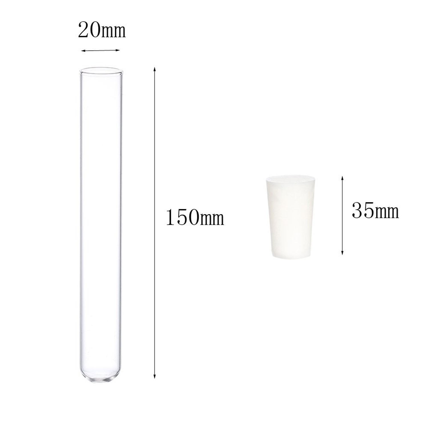 Glass Test Tubes with Rubber Stoppers 150mm x 20mm Pack of 10 and 1pcs Brush 