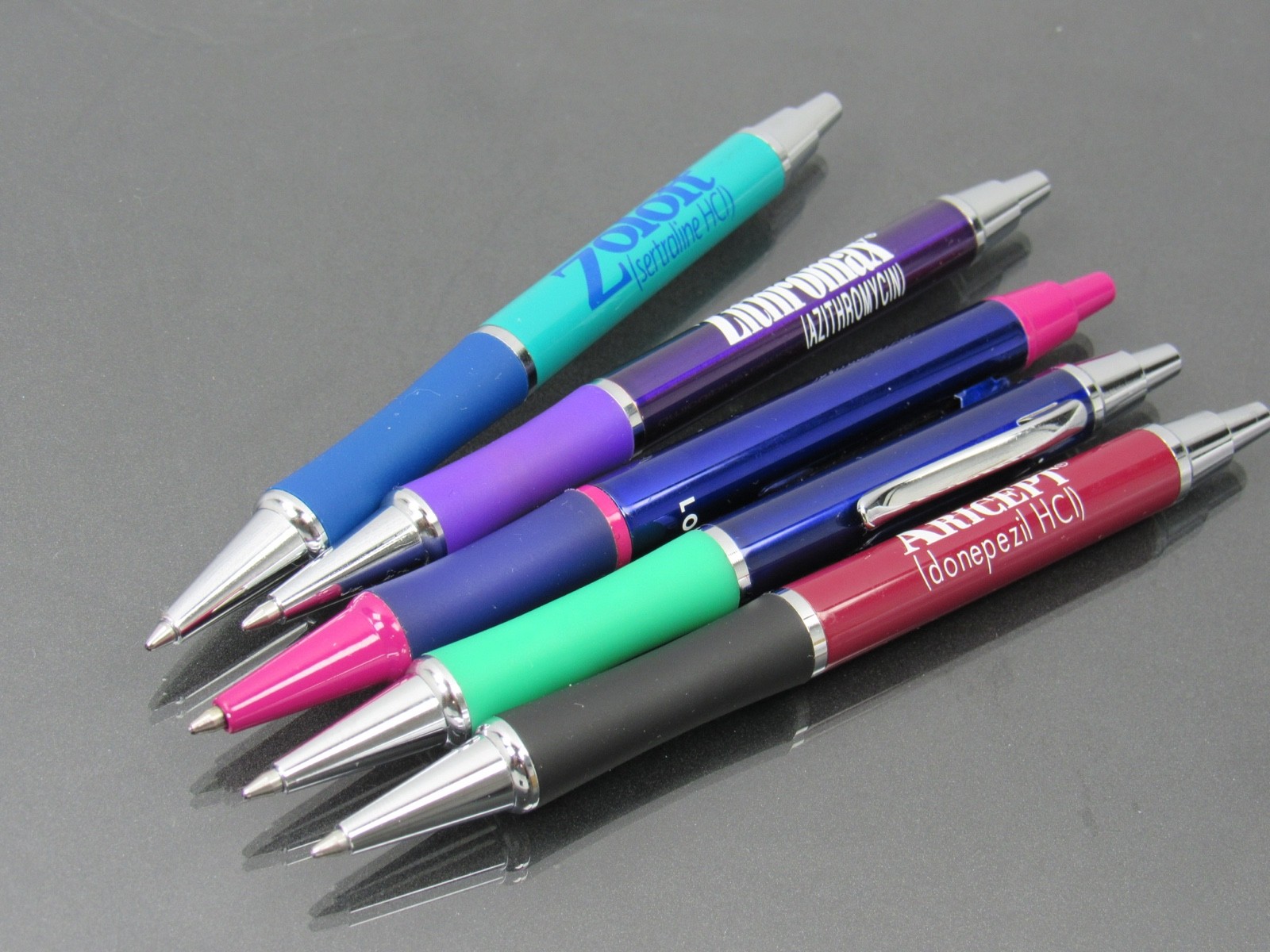 Drug Rep Pharmaceutical Sleek Metal PENS Lot of 5 Aricept Celebrex Zoloft Lotrel