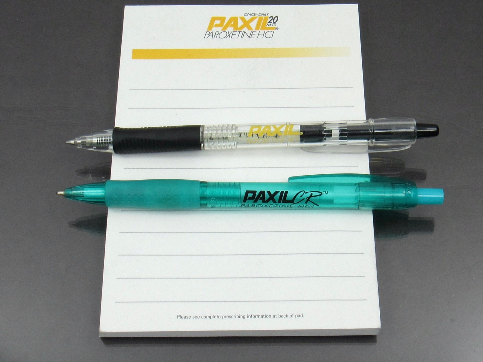 Paxil Lot 2 PENS+ Sticky Notes Drug Rep Pharmaceutical Promo Advertising w/ Info