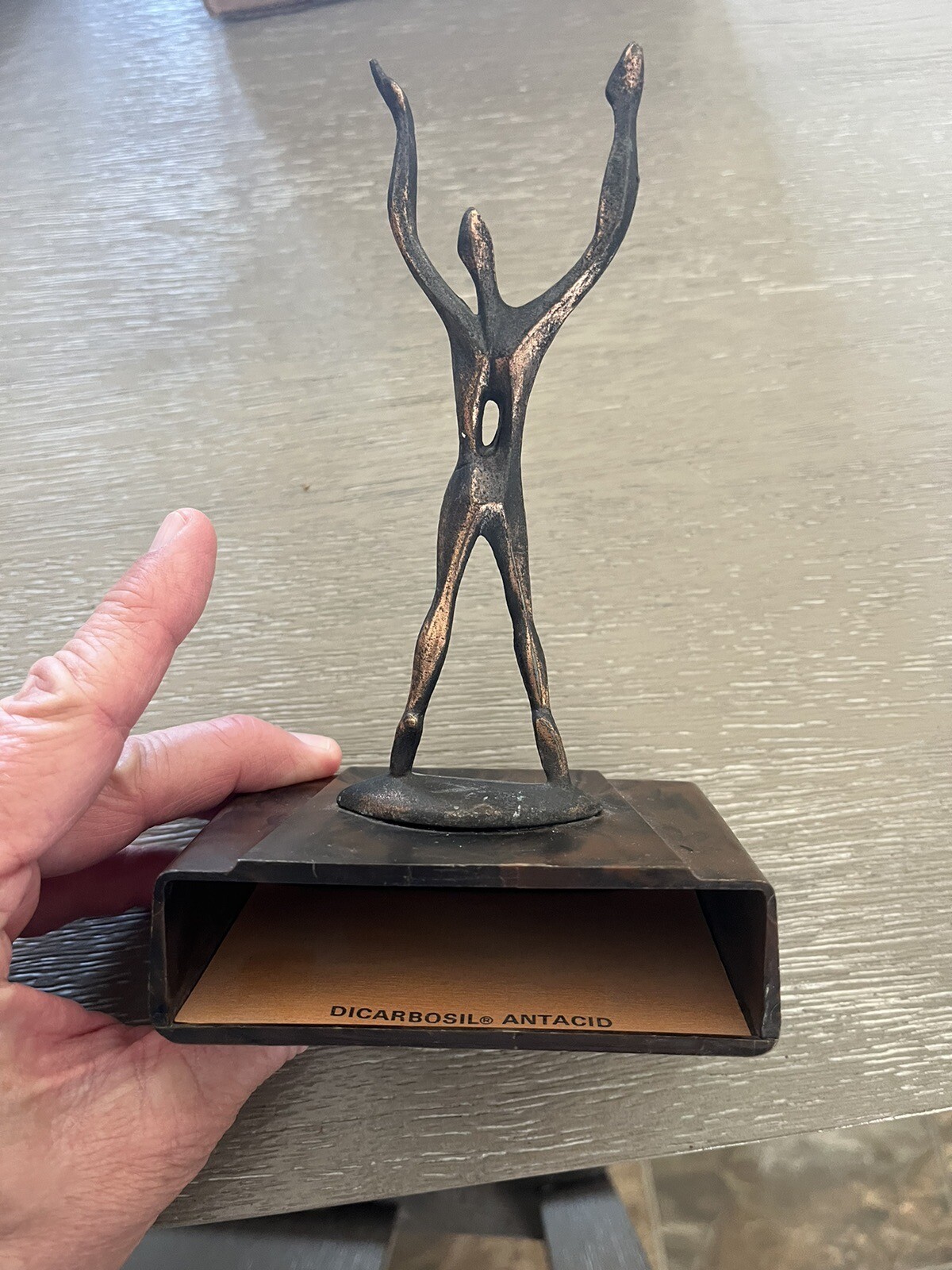Vintage Bronze Bakelite? Dicarbosil Pharmaceutical Ad Statue Trophy MCM