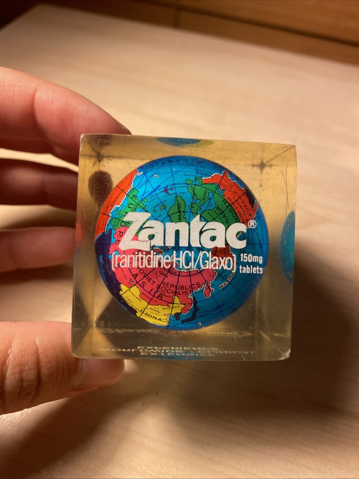 Vintage Zantac Glaxo Roche Pharmaceutical Acrylic Globe Paperweight
