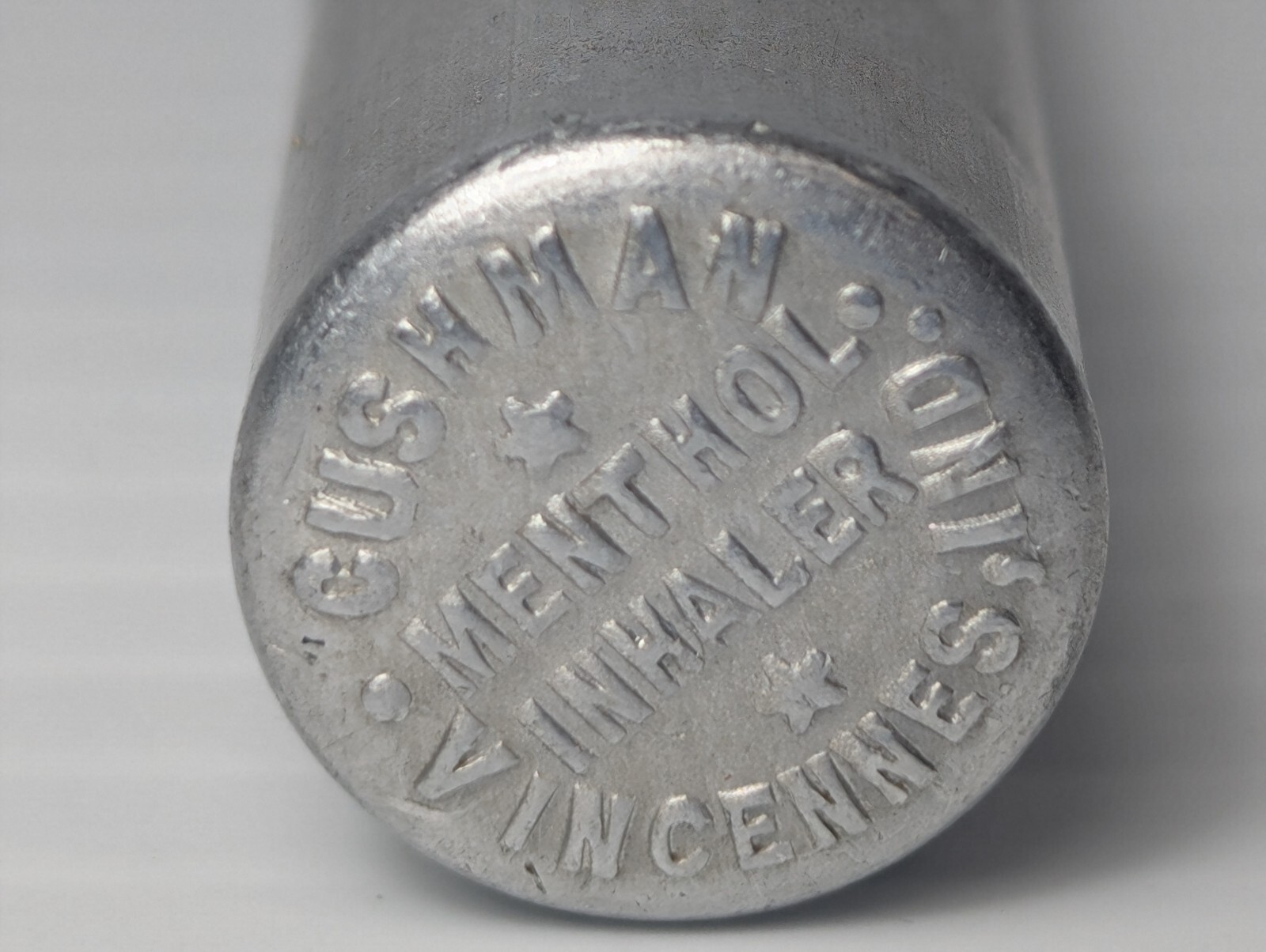 Vintage Cushman Menthol Inhaler Vincennes Indiana Metal Tin Tube