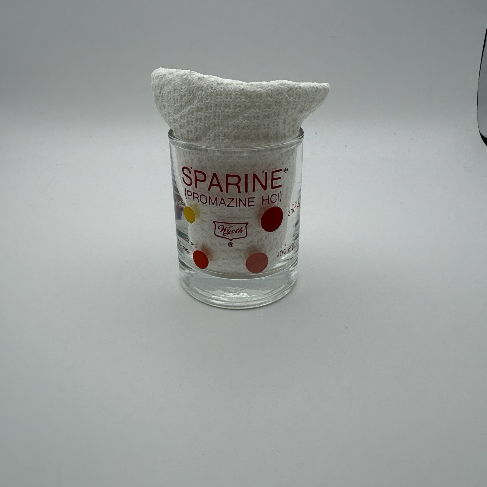 Vintage Sparine Dosing Shot Glass Measuring Cup Red Dots 2 oz