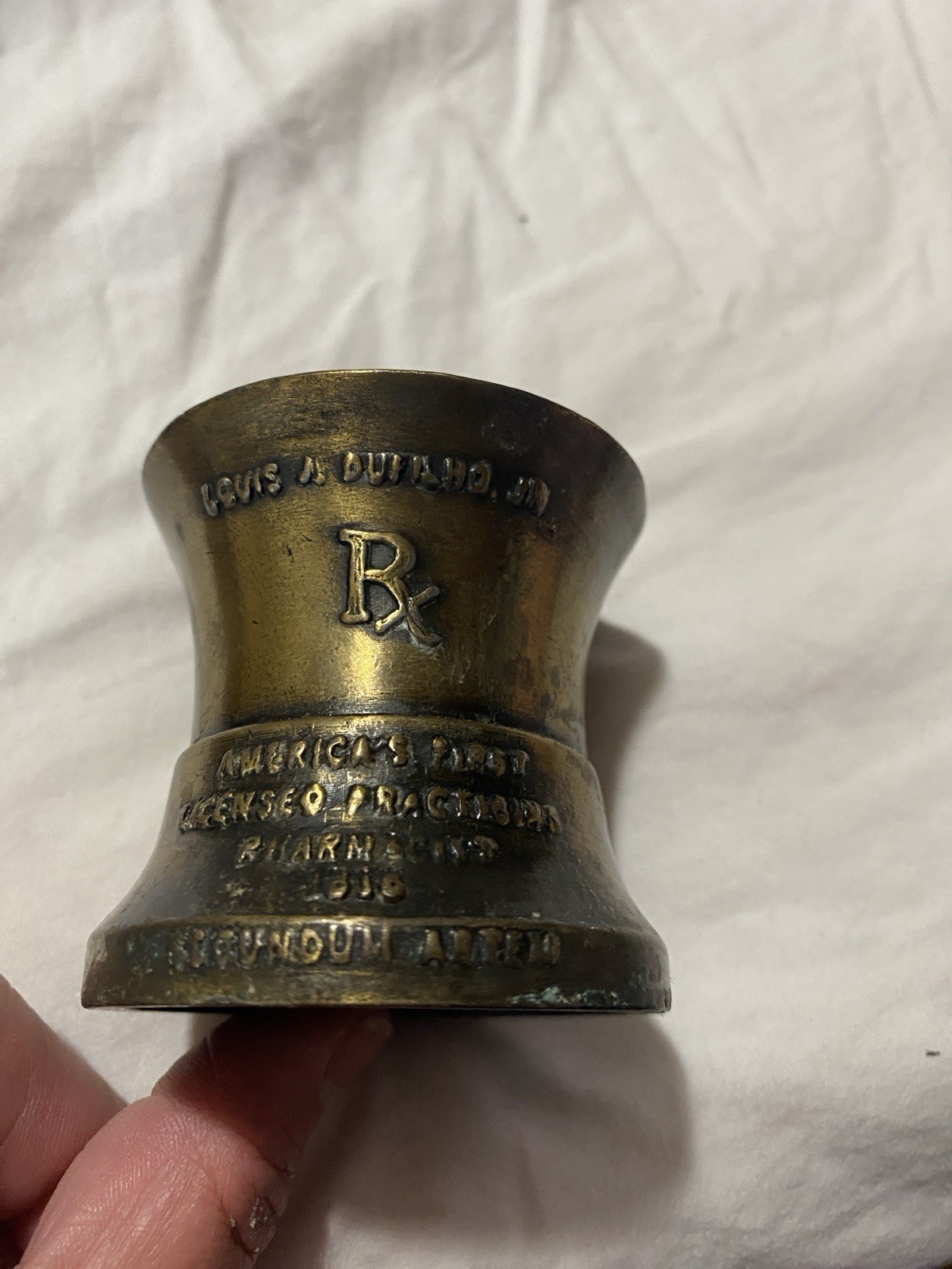 VTG Cast Brass 2-1/2″ Mortar Pharmacy Rx Pharmacy Museum Louis J Dufilho Jr-EUC