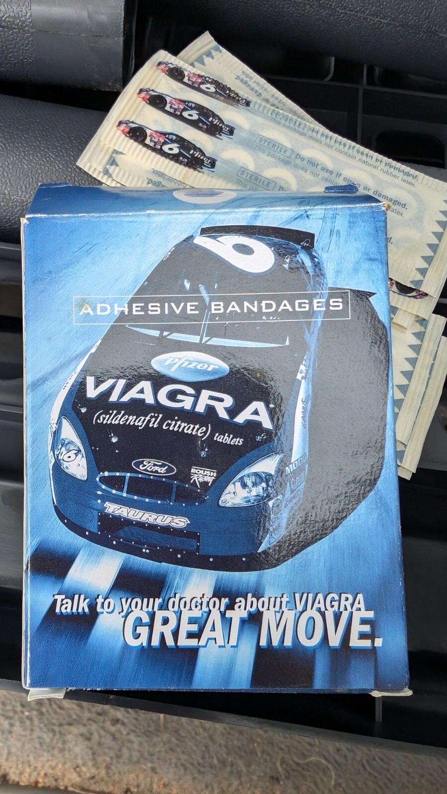 Vintage Viagra – Bandages in Original Box – Gag Gift Pfizer Drug gift – NASCAR 6