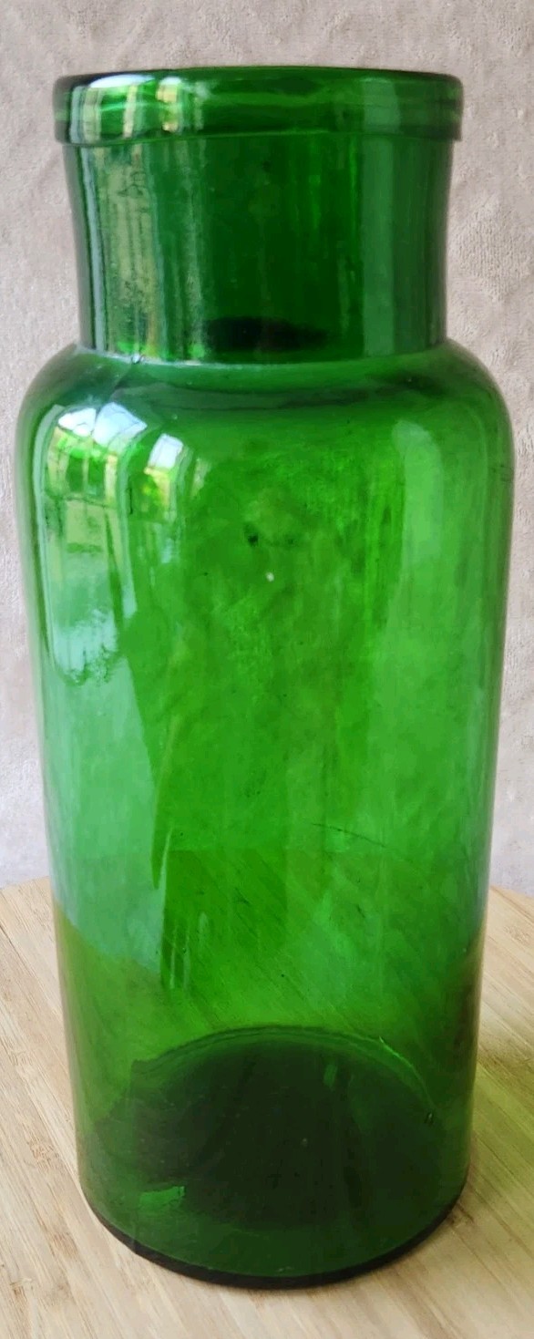 Vintage Large Glass Pharmacy Jar Or Pot Bullet 2 L Green Color