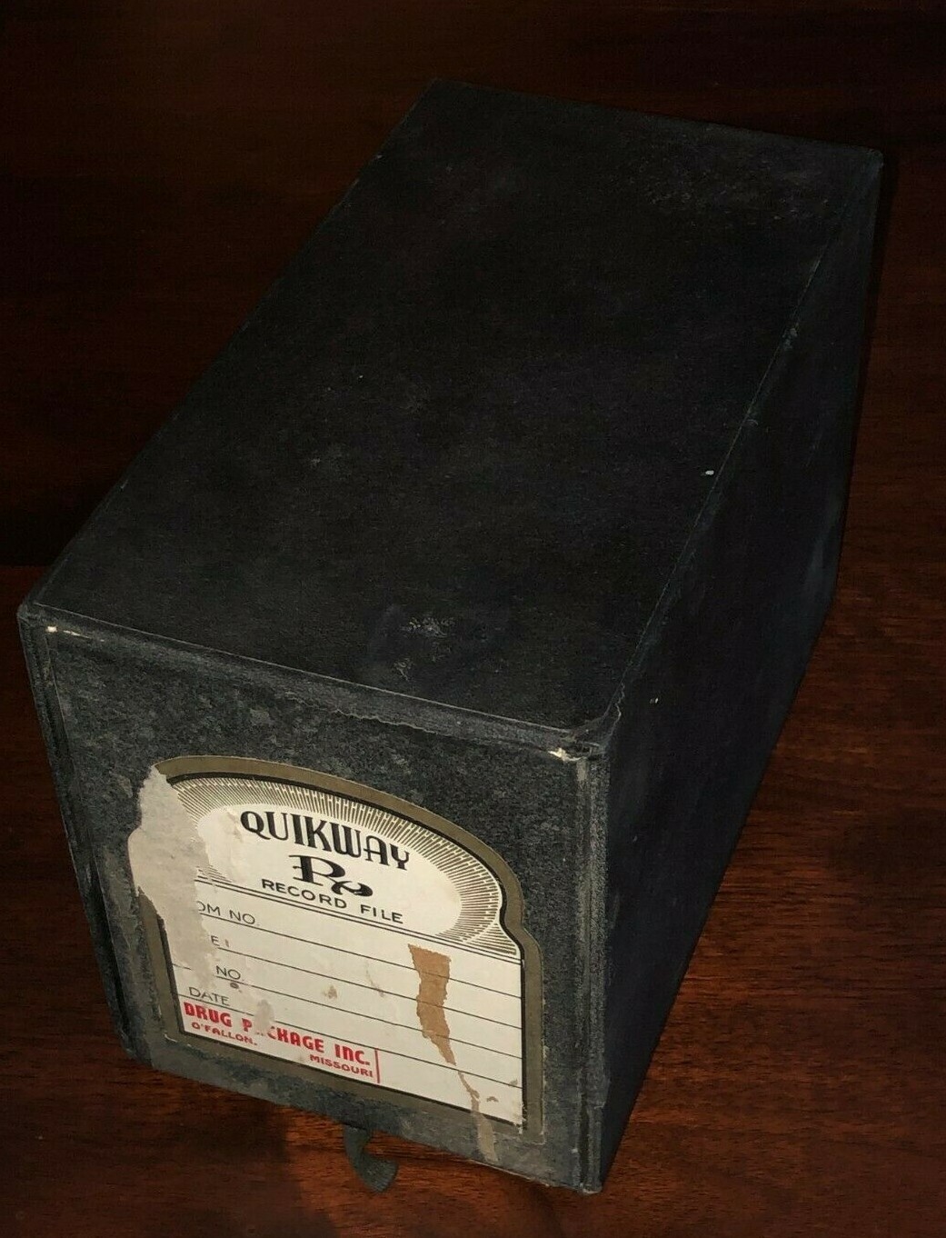 Quikway RX Record File Box Vintage Pharmacy Drug Package Inc O’Fallon Missouri