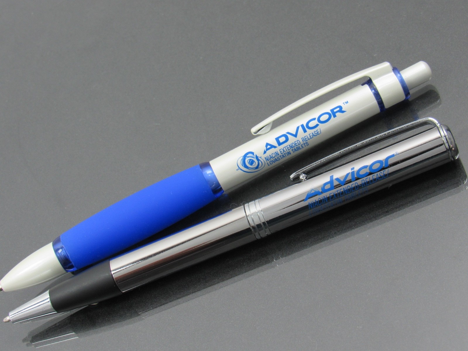 Advicor Metal PENS Drug Rep Pharmaceutical Promo Medical Advertising Lot of 2