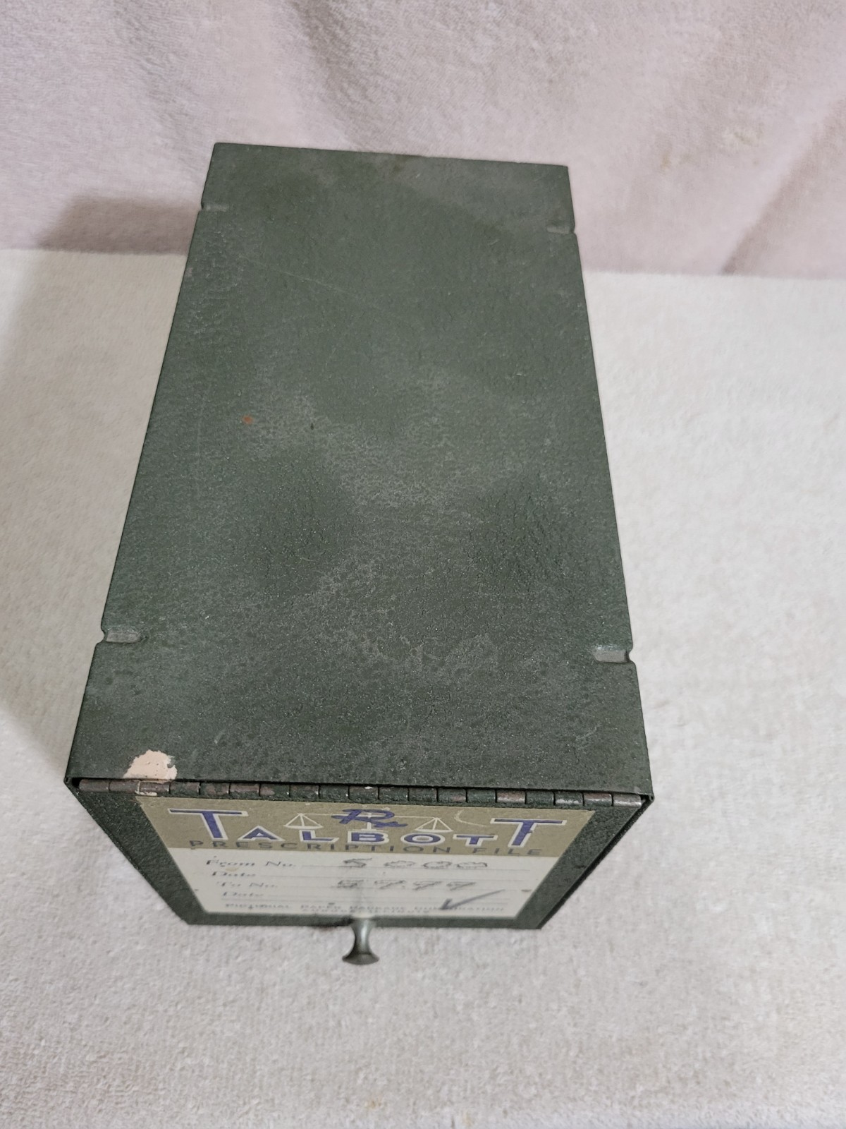VINTAGE METAL TALBOTT PRESCRIPTION FILE BOX AURORA, ILLINOIS