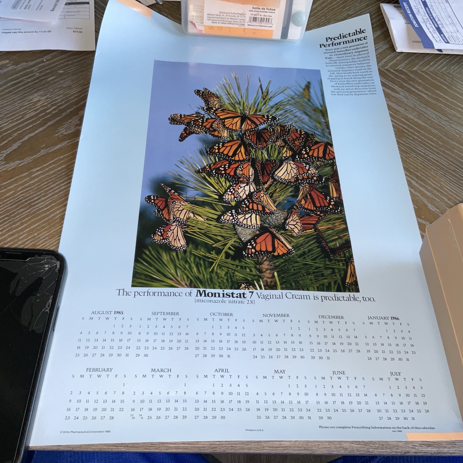 1985 Monistat 7 Vaginal Cream Calendar Ortho Pharmaceutical Co. New W/Box 12×18