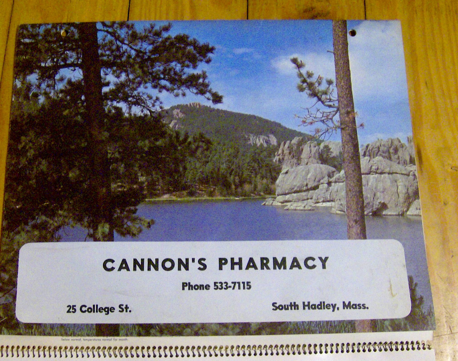 vintage CANNON’S PHARMACY 1970s ad calendar South Hadley Massachusetts medical