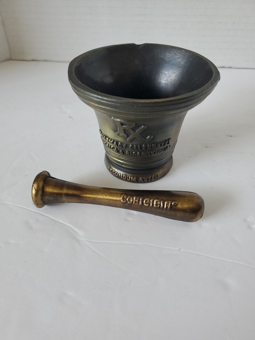 Vintage 1976 Bicentennial Celebration Brass Mortar & Pestle Rx Pharmacy