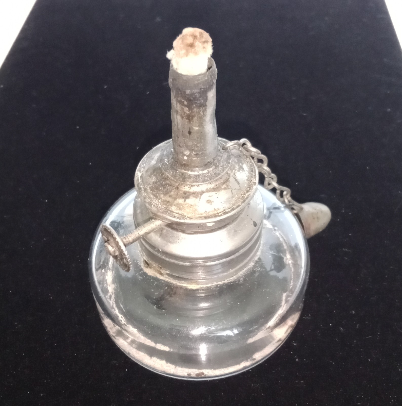 Antique Dental Alcohol Burner Spirit Lamp Glass Reservoir Metal Cap Wick