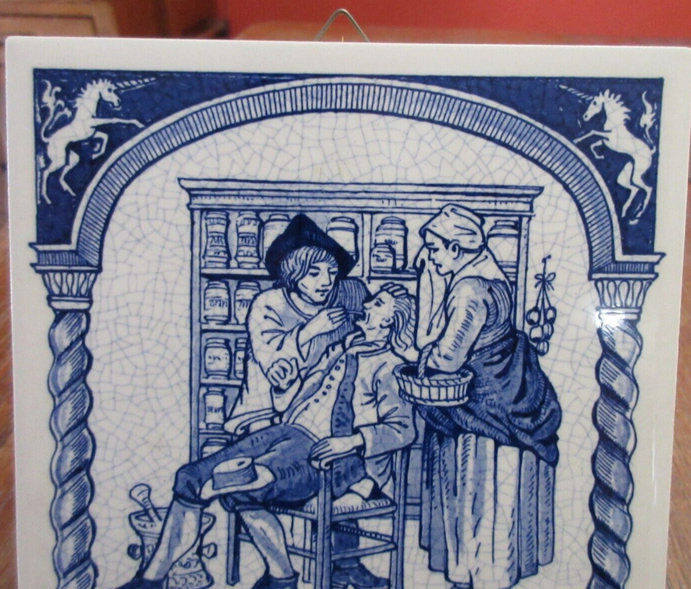 1986 DELFT HOLLAND LTD Ed BURROUGHS WELLCOME CO. TILE 17th Century PHARMACIST