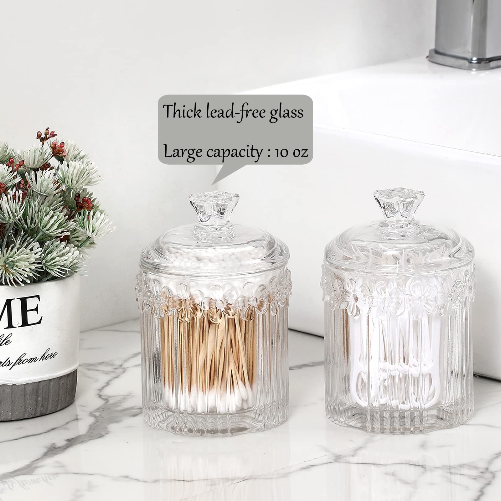 2 Pack Qtip Holder Glass Apothecary Jars with Lids Bathroom Accessories Vanit…