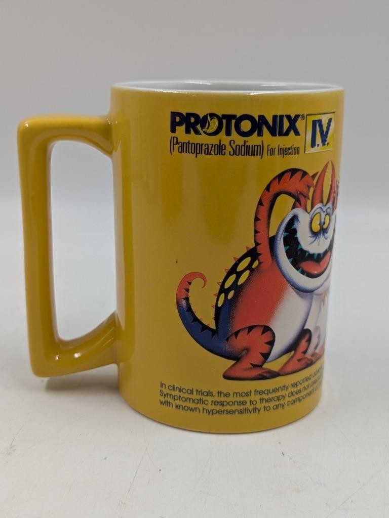 Vintage PROTONIX IV “Heartburn Monster” Promotional Mug –Rare Pharma Advertising