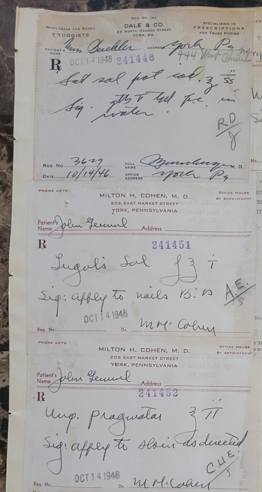 1946 2-sided Pharmacy Ledger Page – 16 vintage prescriptions – ERGOT
