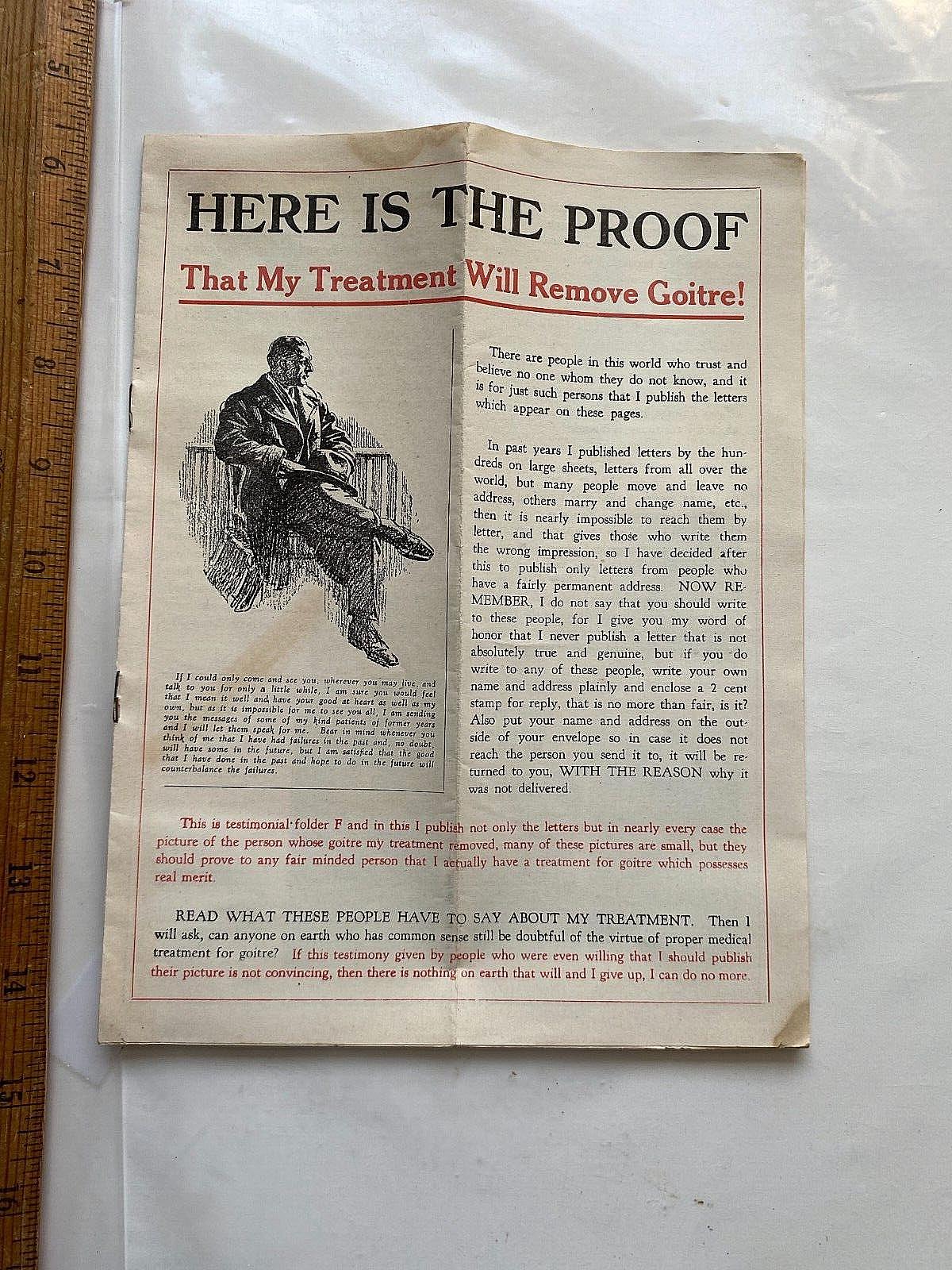 1932 Sales Literature for Goitre Cure. Dr. Arthur Rock, Milwaukee, Wisconsin.