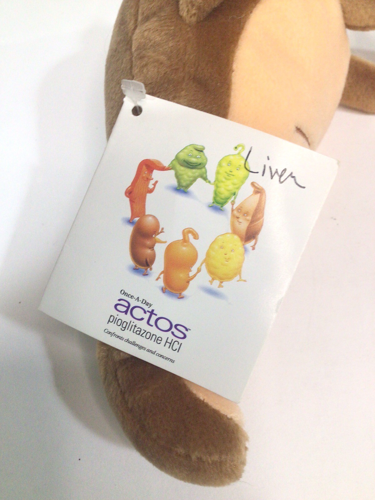 1999 Actos Pharmaceutical Drug Rep Plush Beanbag Toy Liver Diabetes W/Tags
