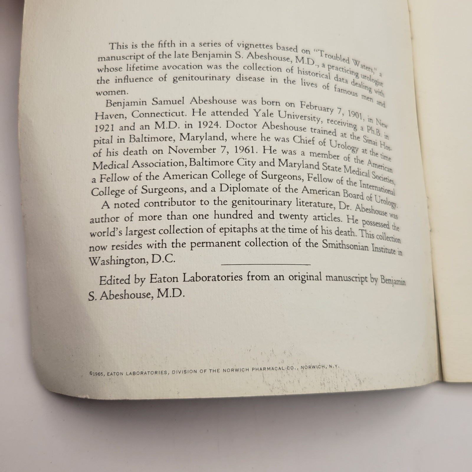 1965 A Medical History Of Lord Byron Pharmaceutical Ad Book
