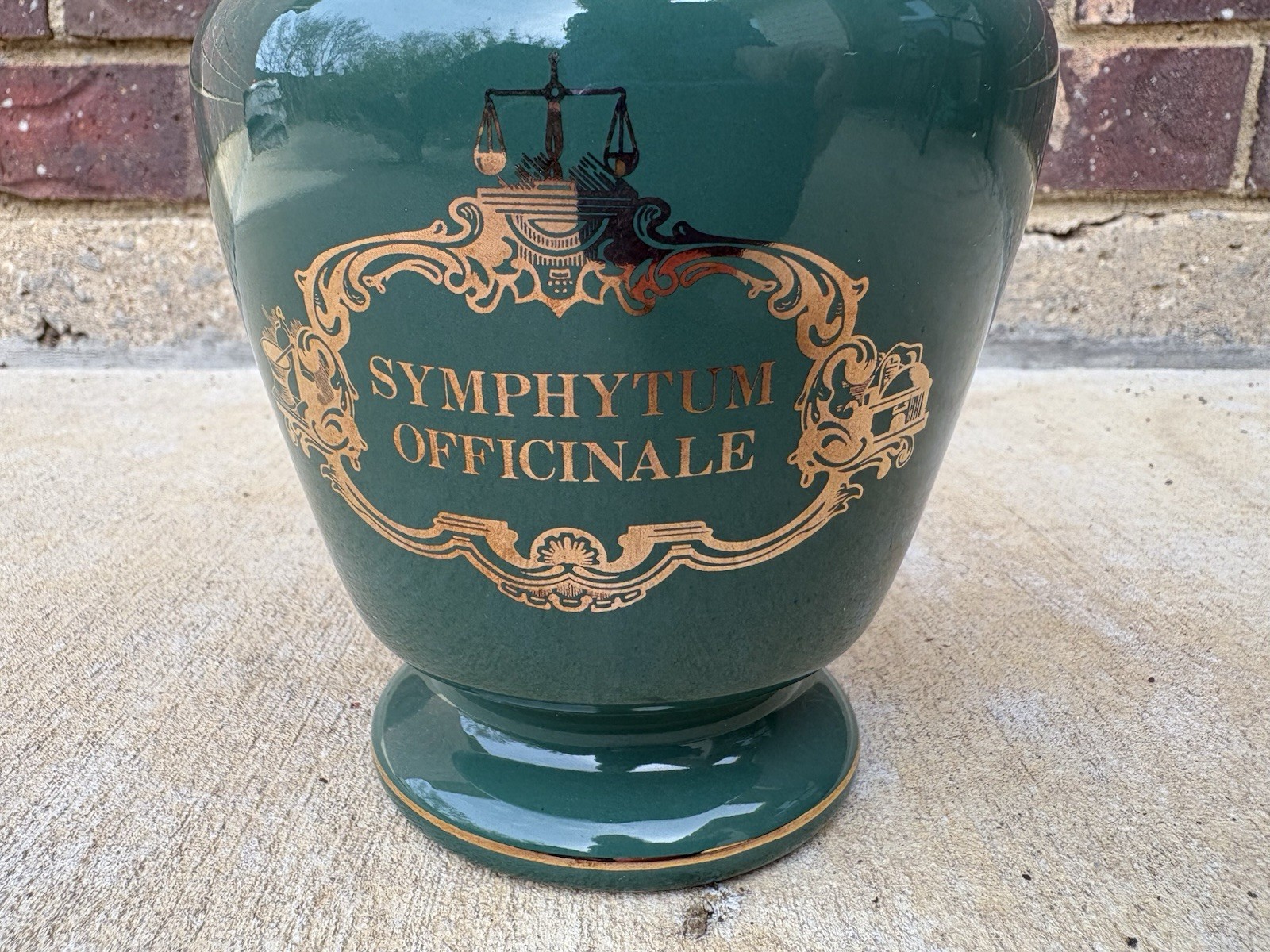 Vintage Eli Lilly Apothecary Jar “Symphytum Officinale” Ceramic Gilt Trim 8.5″ H